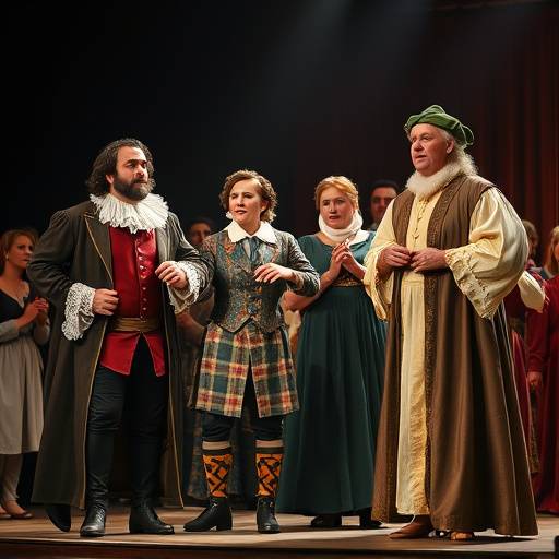 Image of actors in period costumes performing a Shakespearean play