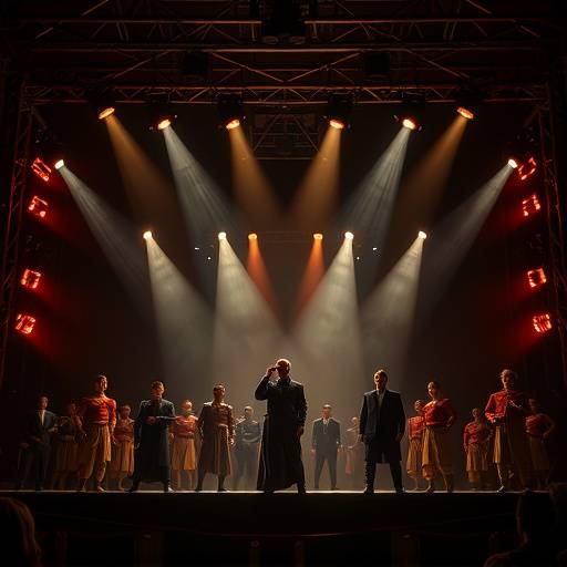 Image of actors on stage performing a dramatic scene