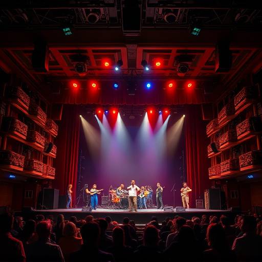 Image of performers on stage during a musical theatre production